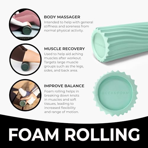 Tidal Roller - Seafoam - Muscle Massage Foam Roller for Back Pain & Stretching - Firm and Ergonomic Wide Wave Textured - Yoga, Athletics, & Wellness - Full Size, 20" x 5" - color: Seafoam