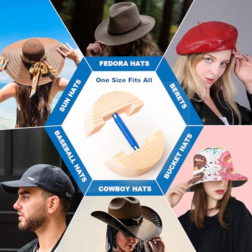 Hat Stretcher for Fitted Hats, Cowboy Hat Stretcher Fitted Hat 7 to 8 1/2, Adjustable Wooden Hat Jack Stretcher Fits All Caps - color: Round Square Blue