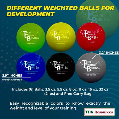 Total Control Sports Weighted Plyo Ball Set Includes 3.5, 5.5, 8, 11, 16, & 32 OZ Balls Baseball Training Equipment Will Increase Pitching Throwing Velocity for Any Sport Including Softball