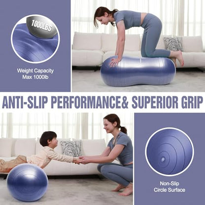 INPANY Peanut Ball - Exercise Ball for Labor Birthing, Anti-Burst Physical Therapy for Kids, Core Strength, Flexible Seating, Home & Gym Fintness, Sensory Chair Wiggle Seat for Girls and Boys