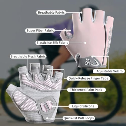 Men's & Women's Fingerless Cycling Gloves - Gel Padded, Anti-Slip Grip for Mountain Road Bike Riding, MTB, Workout & Training, Breathable & Adjustable Biking Gloves