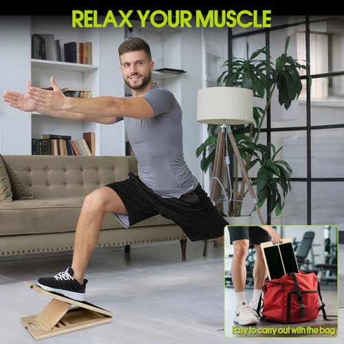 Calf Stretching Slant Board, 5 Adjustable Angles Wooden 350 LBS Non-Slip Portable Therapy Foot Stretcher with Training Poster, Relief Plantar Fasciitis, Achilles, Leg Heel Ankle Pain