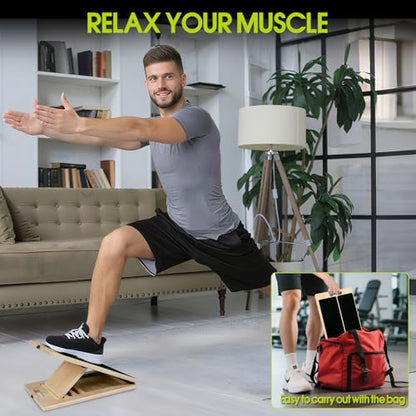 Calf Stretching Slant Board, 5 Adjustable Angles Wooden 350 LBS Non-Slip Portable Therapy Foot Stretcher with Training Poster, Relief Plantar Fasciitis, Achilles, Leg Heel Ankle Pain