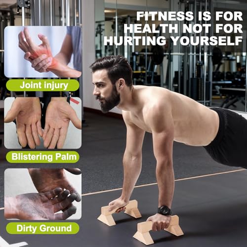 Push Up Bar, Wooden Push Up Handles for Home Strength Training, 2 PCS Wood Push Up Bars for Floor Non-Slip Base Exercise Indoor Outdoor Workout Equipment