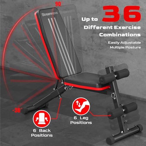 Weight Bench, 1000LBS Capacity 36-Position Adjustable Folding Weight Bench For Home Gyms, 90° To -30° 29.8-Inch Extended Backrest, Suitable For Bench Press Strength Training