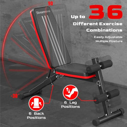 Weight Bench, 1000LBS Capacity 36-Position Adjustable Folding Weight Bench For Home Gyms, 90° To -30° 29.8-Inch Extended Backrest, Suitable For Bench Press Strength Training