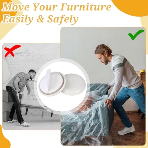 24 PCS Self-Stick Furniture Sliders, Reusable Round Glides Glider, 1-1/4" Furniture Sliders for Carpet & Hardwood Floors, Adhesive Carpets Slider for Moving Furnitures Protecting Carpet