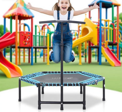 Foldable Mini Trampoline Fitness Rebounder with Adjustable Foam Handle, Exercise Trampoline for Adults Indoor/Garden Workout