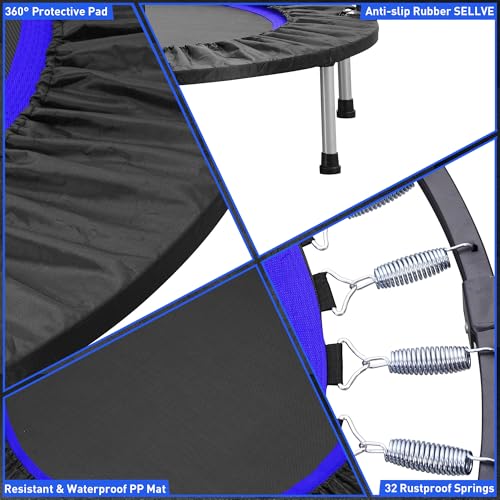 HYD-Parts 40" 48" Mini Trampoline for Adults and Kids Exercise Rebounder with Adjustable Bar Fitness Trampoline Indoor Max Load 330 440lbs - color: Blue-40in