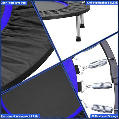 HYD-Parts 40" 48" Mini Trampoline for Adults and Kids Exercise Rebounder with Adjustable Bar Fitness Trampoline Indoor Max Load 330 440lbs - color: Blue-40in