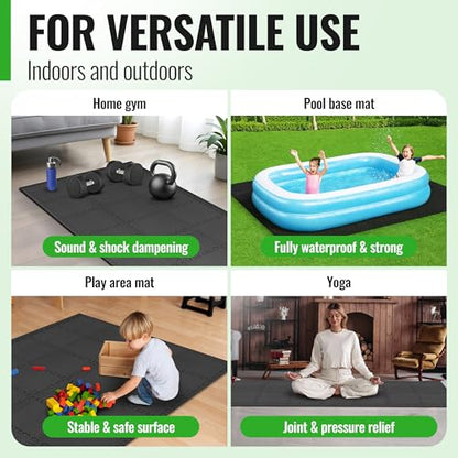 Floor Protection Mat with 18 sqft [12.6" x 12.6"] – Extra Thick Floor Mats [20% More Protection] – Non-Slip Protective Mats for Home Gym