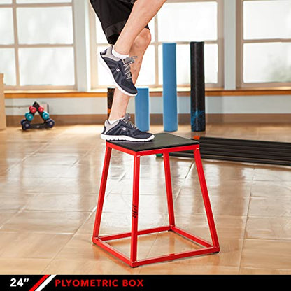 JFIT Plyometric Boxes - Made in Taiwan NO Assembly Required Single - Height Box Set and Adjustable Box Options Plyometric Platform and Jumping Agility Box for Training Conditioning Strength Training - style: 24" Height (Single Plyo Box)