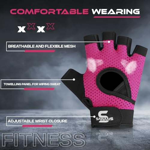 SAWANS Gym Gloves for Men & Women Ladies Weight Lifting Gloves Fitness Workout Breathable Training Non-Slip Grip Silicone Palm Protection Exercise Snug fit Hanging Pull-Ups Dumbbell