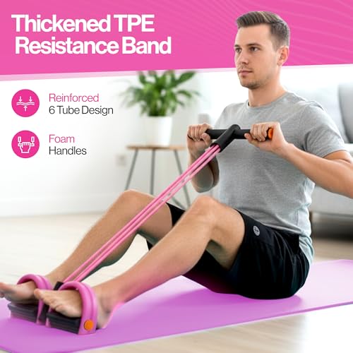 Pedal Resistance Band with Handle, 6 Tube Multifunction Foot Pedal Resistance Band, Arm & Waist Training Tummy Trimmer Ab Workout Equipment for Home Gym Men Women - color: Pink