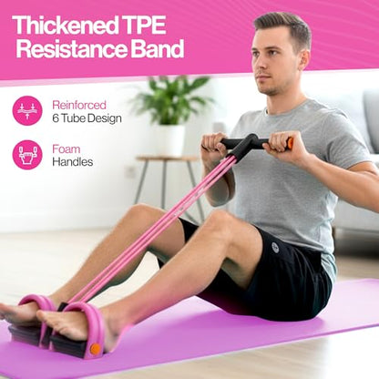 Pedal Resistance Band with Handle, 6 Tube Multifunction Foot Pedal Resistance Band, Arm & Waist Training Tummy Trimmer Ab Workout Equipment for Home Gym Men Women - color: Pink