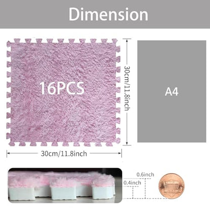 16 PCS Plush Interlocking Carpet Tiles, 0.6" Thick Soft Foam Floor Mat for Baby Crawling, Kids Playroom, Nursery, Bedroom, Living Room & Home Office, Non-Slip Puzzle Floor Tiles(11.8ft, Pink) - color: Pink