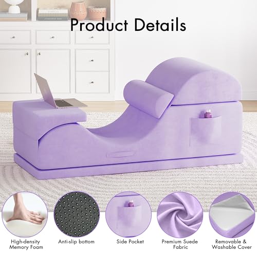 Convertible Yoga Chair for Adults, Ergonomic Foam Lounge with Lumbar Pillow, Washable Cover, Side Pocket, No Assembly Needed – Great for Exercise, Stretching & Relaxation Purple - color: Purple