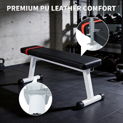 Collapsible Flat Weight Bench for Home Gym - Heavy Duty 440LB Capacity Strength Training Bench - Ideal for Dumbbell Press, Perch-Ups, Ab Workouts - Compact, Space-Saving Design - Black