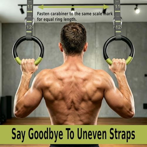 QUOLIX Gymnastic Rings with Adjustable Straps, Non-Slip Pull Up Rings with Straps, 1300lbs Exercise Rings with Straps for Home, Gymnastics Rings for Home Gym, Workout, Exercise, Training, Calisthenic