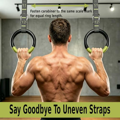 QUOLIX Gymnastic Rings with Adjustable Straps, Non-Slip Pull Up Rings with Straps, 1300lbs Exercise Rings with Straps for Home, Gymnastics Rings for Home Gym, Workout, Exercise, Training, Calisthenic
