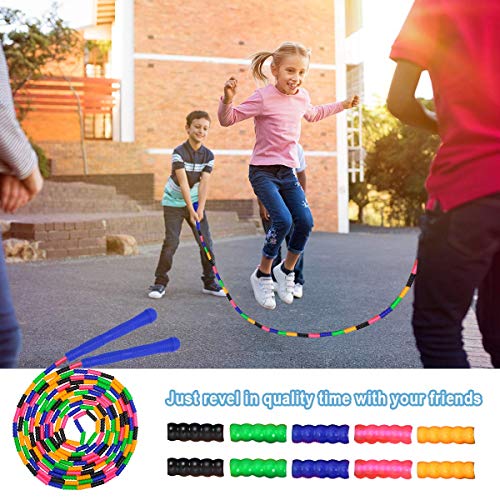 16 FT Long Jump Rope(2 PACK), Double Dutch Jump Ropes, Soft Beaded Skipping for Kids Adults, Plastic Segmented Long Enough for 4-5 Jumpers - color: Blue