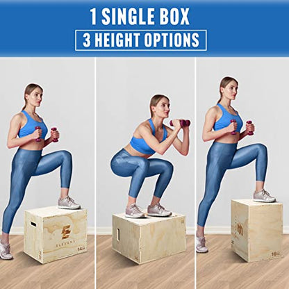 Elevens 3 in 1 Wooden Plyo Box Jump Box Plyometric Box for Jumping Trainer, Skipping, Jumping, Lunges, Box Jumps, Squats, Step-Ups, Dips - color: 16"x12"x14"