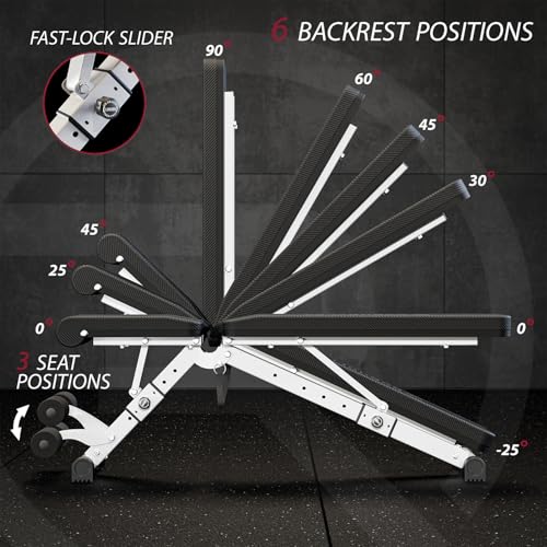 Adjustable/Foldable Workout Exercise Bench for Home Gym, Weightlifting and Strength Training - 6x4x2 Positions- 700 Pounds Load