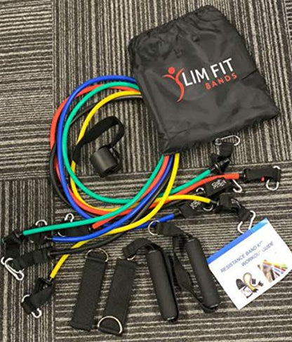 5 Stackable Resistance Bands Upto 100 lbs Home Gym Physical Workout Set Includes Door Anchor, Ankle Straps & Handles Self Training for Men & Women Body Toning[12 PC Set][Easy Carry]