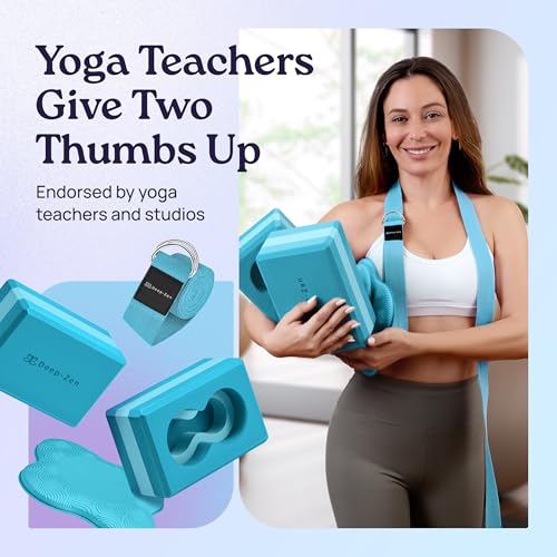 Deep-Zen® Yoga Blocks Wrist Support; Yoga Blocks 2 Pack with Knee Pads and Strap to Put Less Weight on Wrists; Durable, Versatile Yoga Brick Exercise Block Set, Blocks Yoga - color: Blue