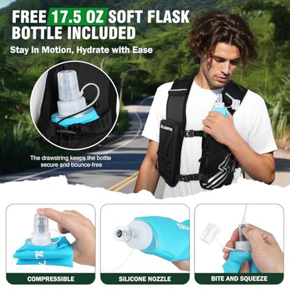 PLUSINNO Running Vest for Men Women, Runners Vest with 500ml Water Bottle - size: X-Small-Small (Chest 25"-33")