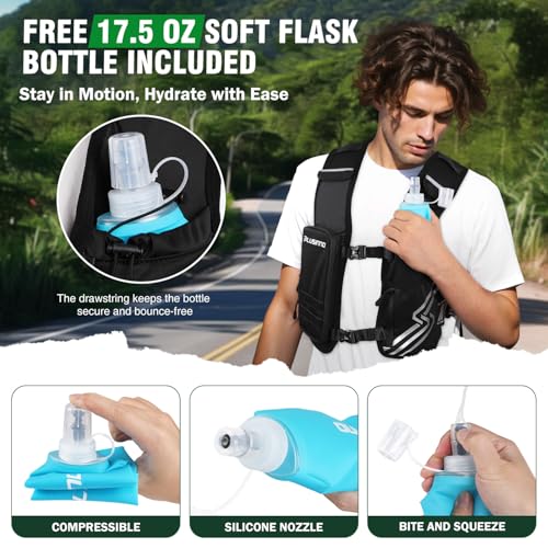 PLUSINNO Running Vest for Men Women, Runners Vest with 500ml Water Bottle - size: Medium-Large (Chest 33"-45")
