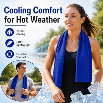 Large Cooling Towel for Neck and Face, 43.3 x 15.7 in, Navy Blue - color: Navy-blue