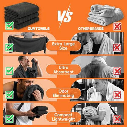 Microfiber Sweat Towel, Quick Dry Negative Ions 3 Pack 27x55 in - color: Black, size: 27 inch X 55 inch