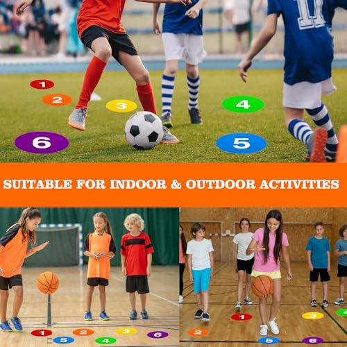 JarThenaAMCS 12Pcs Spot Markers 9 Inch Non Skid Rubber Agility Poly Spots Flat Cones Floor Spots for Kids Sports Training Soccer Basketball Outdoor Classroom
