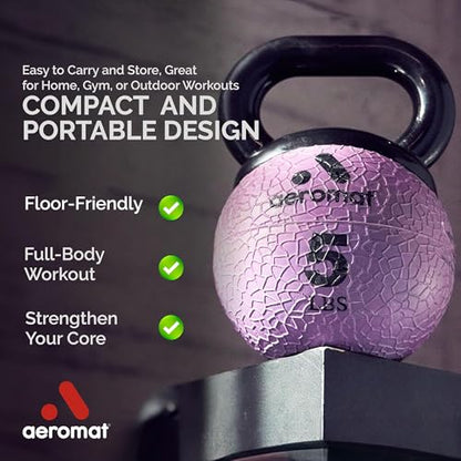 Aeromat Elite Mini Kettlebells – Weighted Exercise Medicine Ball with Anti-Slip Grip & Wide Handle, Strength Training Kettlebell for Squats, Workouts, & Home Gym Use - style: 8 LB - Green