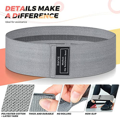 Renoj Resistance Bands for Working Out: 3-Set Professional Exercise Bands for Pilates, Yoga, Home Gym, Booty, Leg Training | Heavy/Medium/Light Fabric Loops for Women Men