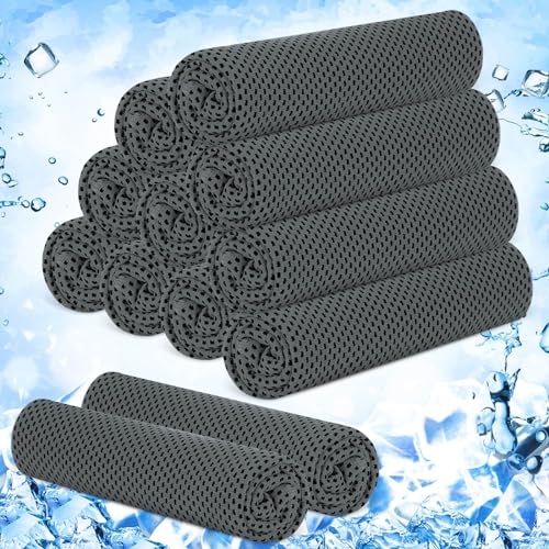 12 Pieces Cooling Towels, 40 x 12 Inch Ice Cool Towel for Neck and Face Microfiber Soft Breathable Chilly Rags for Yoga, Sports, Golf, Gym, Running, Workout(Dark Gray) - color: Dark Gray