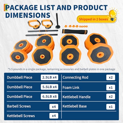 GarveeLife 4-in-1 Adjustable Dumbbell Set, Weight Set Used as Dumbbell, Barbell, Kettlebells & Push up Stand, Home Gym Fitness Exercise Equipment for Men Women - size: 88 LBS