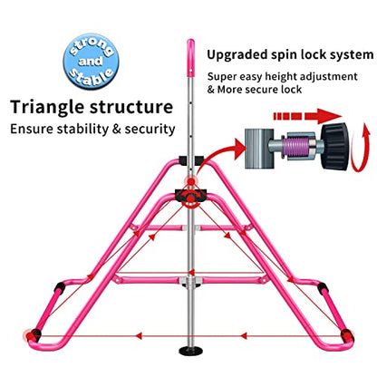 Expandable Gymnastics Bars, Adjustable Height Gymnastic Horizontal Bars, Children Folding Training Bar for Kids - color: Pink