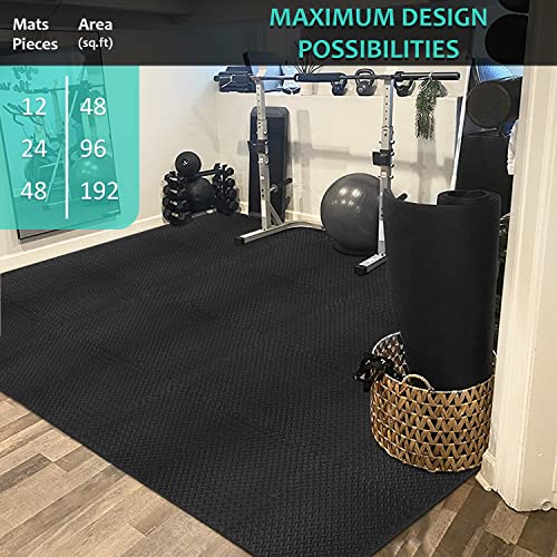 Puzzle Exercise Mat with 12/24/48 Tiles Interlocking Foam Gym Mats, 24'' x 24'' EVA Foam Floor Tiles, Protective Flooring Mats for Gym Equipment - color: 192 Sq.Ft/48 tiles - All-Black