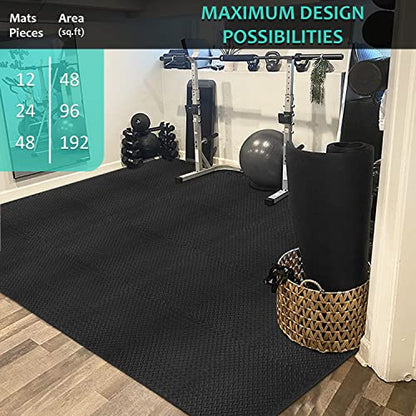 BEAUTYOVO Puzzle Exercise Mat with 12/24/48 Tiles Interlocking Foam Gym Mats, 24'' x 24'' EVA Foam Floor Tiles, Protective Flooring Mats for Gym Equipment - color: 192 Sq.Ft/48 tiles - All-Black