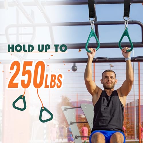 LadyRosian Trapeze Bar Swing Monkey Bars Hanging Ninja Rings Warrior Slackline Obstacle Course Kits for Kid Playground Equipment Accessories (Green)