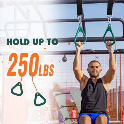 LadyRosian Trapeze Bar Swing Monkey Bars Hanging Ninja Rings Warrior Slackline Obstacle Course Kits for Kid Playground Equipment Accessories (Green)