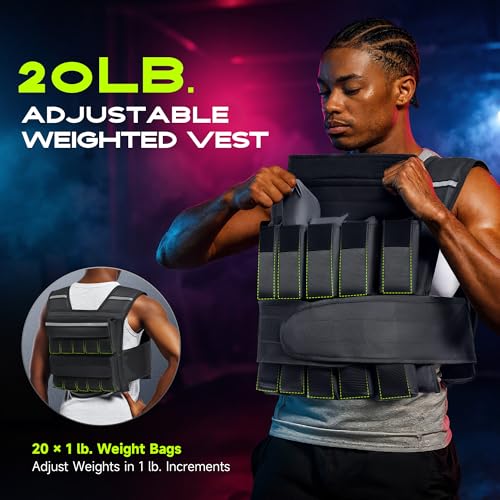 Adjustable Weighted Vest for Men Women, 20lb 30lb 45lb 60lb Weight Vest with 20 Removable Weights, Heavy Duty Running Vest with Reflective Strips for Walking Strength Training Calisthenics - size: 20 lbs-Sandbags