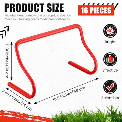 Seenelling 16 Pcs 12" Speed Agility Training Hurdles Large Size Detachable Agility Hurdles Hurdles Training Equipment Set for Athletes Soccer Basketball - color: Red