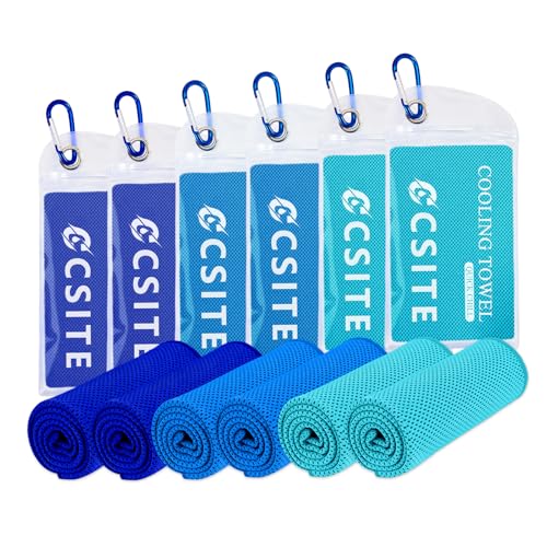 6 Pack Cooling Towels (47"x12") for Neck and Face, Ice Towel for Hot Weather, Soft Breathable Chilly Gym Towels, Microfiber Towel for Work Out, Yoga, Running, Camping & More Activities - color: Lake Blue2/Light Blue2/Dark Blue2