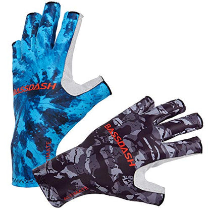 BASSDASH ALTIMATE UPF 50+ Sun Protection Fingerless Fishing Gloves Men - color: Black Camo, size: X-Large