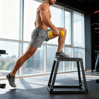 GanFindX Plyometric Jump Box Set, 12/18/24 Inch Steel Plyo Box, Heavy Duty Plyometric Platform with Anti-Slip Surface for Home Gym Training, Step-Up, Agility and Strength Conditioning - size: 18"