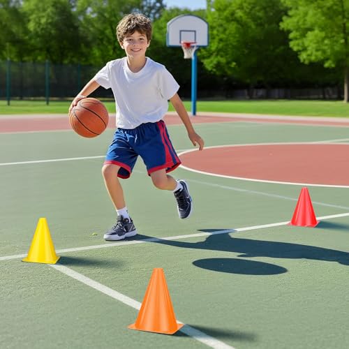 12pcs Cones 7 Inch Soccer Cones and Plastic Traffic Cones, Durable Cones for Sports Training, Ideal for Soccer, Basketball, Football, Skating, and Agility Drills Practice