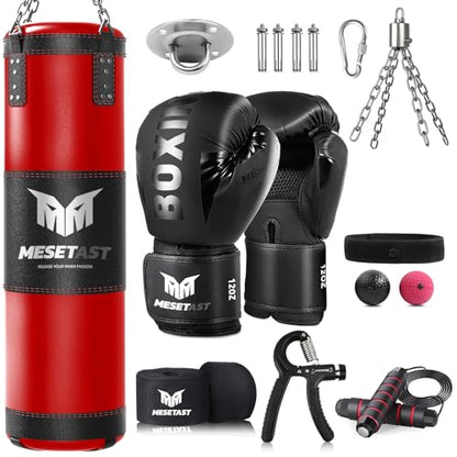 Mesetast Punching Bag for Adults, 4ft Heavy Boxing Bag Set with 12 OZ Gloves for MMA Karate Kickboxing Boxing - Unfilled - color: 2.Red